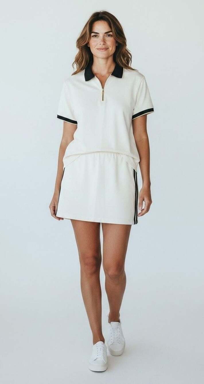 Tail White and Black Zip Polo Shirt and Nike Skirt Set